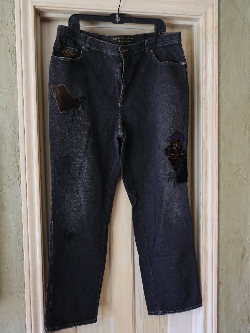 EUC Ralph Lauren Jeans Dark Wash Patchwork Beaded Size 18W